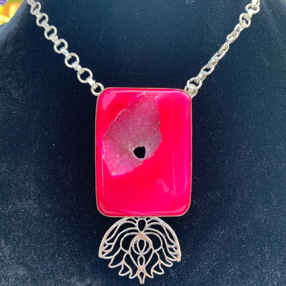 925 natural druzy geode pendant